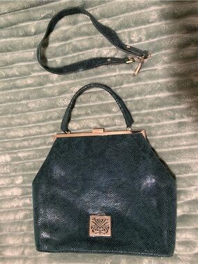 Biba vintage teal leather handbag with removable strap